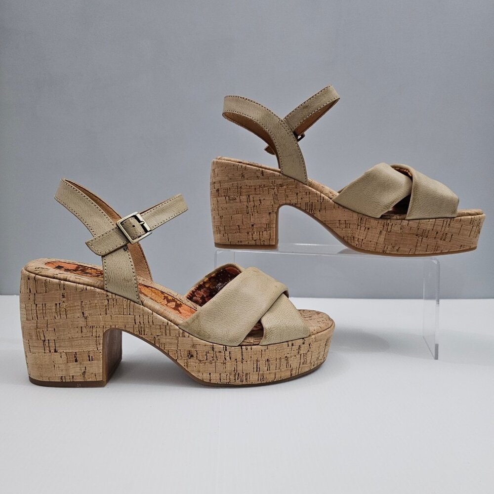 Korks By Kork Ease Calda Platform Sandal Women 10 Beige Cork Chunky Heel Y2K NEW - Picture 3 of 13